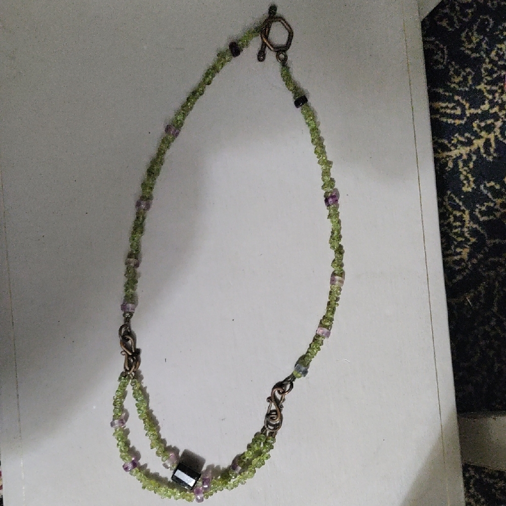 Green and Purple Beaded Necklace